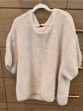 Cozy Cream with sequins Knit short sleeve Women's Sweater.